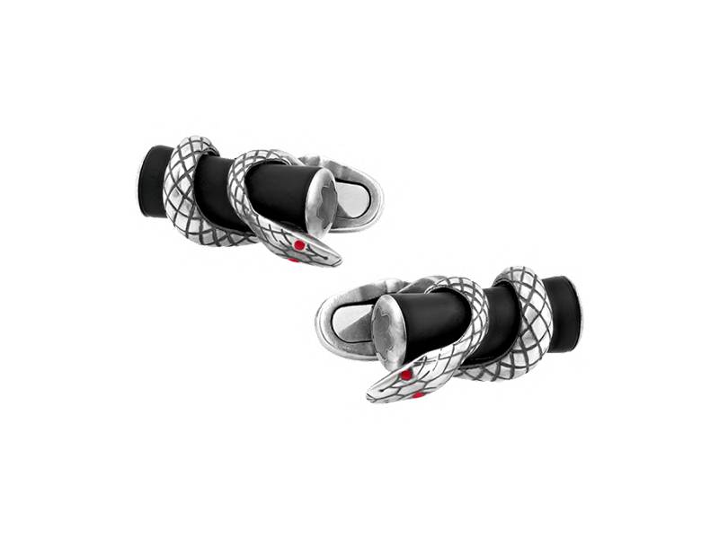 SILVER CUFFLINKS WITH ONYX SNAKE DESIGN ROUGE ET NOIR MONTBLANC 124059